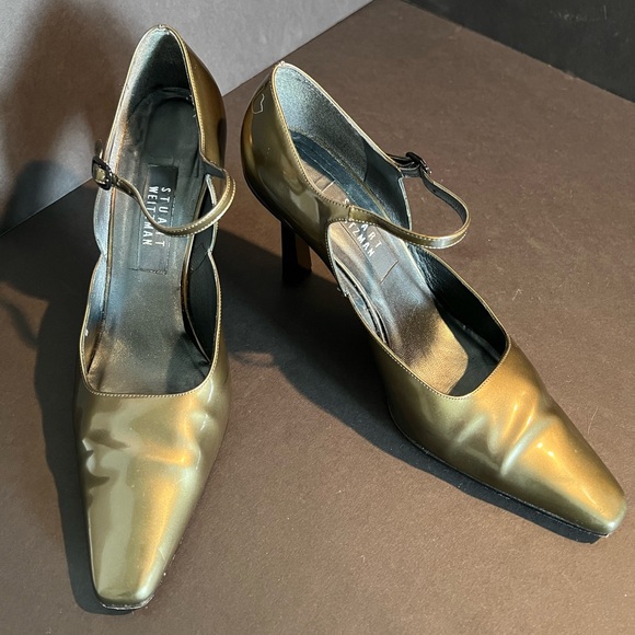 VINTAGE Stuart Weitzman Green Patent Leather Heels - Picture 1 of 9